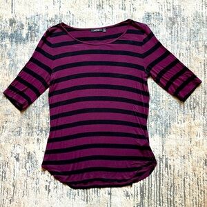 Apt 9 black/plum stretchy half sleeve striped tee Small